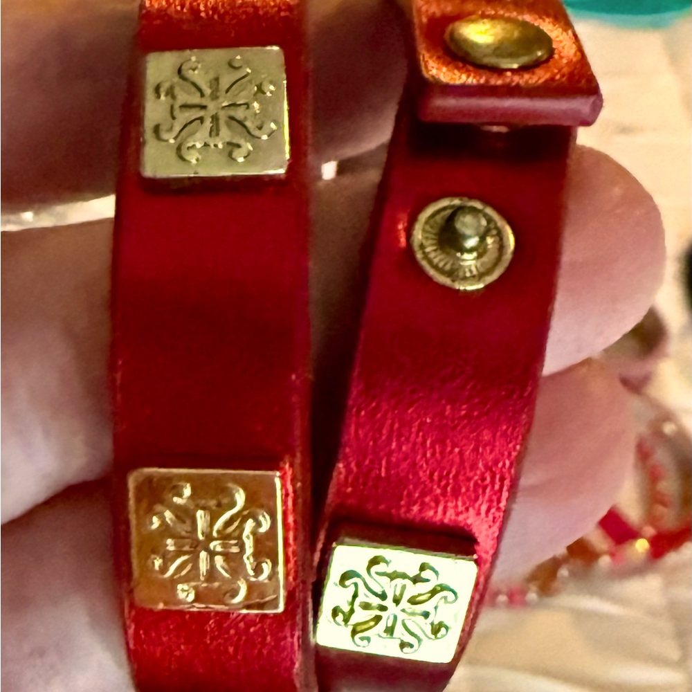 R.C. Red Leather Bracelets with Gold Accents